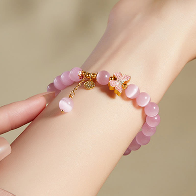 Nimara Ritual 925 Sterling Silver Cat's Eye Hetian Jade Butterfly Peace Lock Charm Peace Bracelet