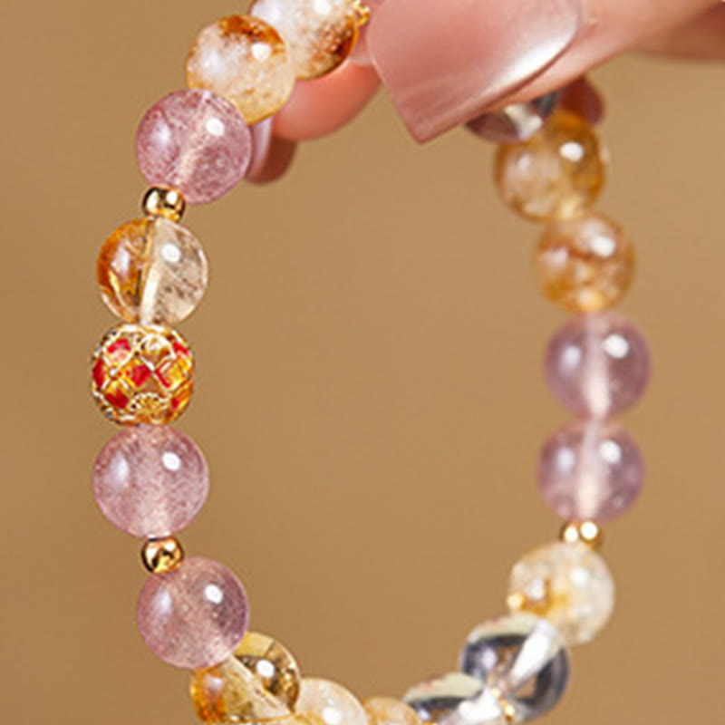 Nimara Ritual 999 Sterling Silver Citrine Strawberry Quartz White Crystal Protection Bracelet