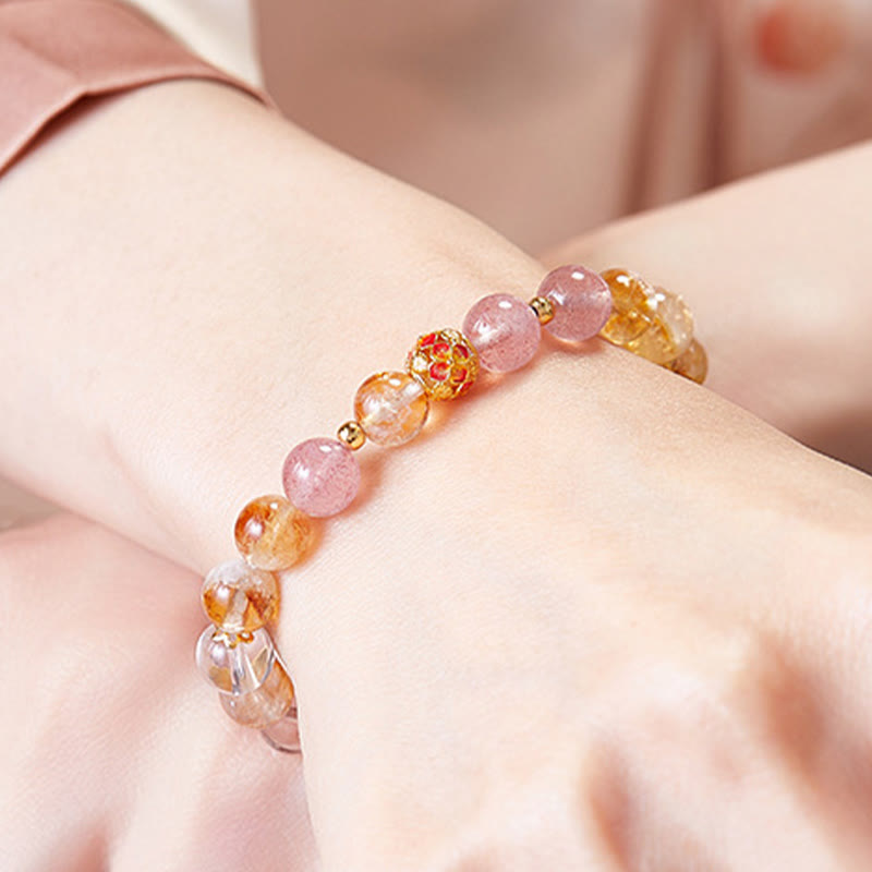 Nimara Ritual 999 Sterling Silver Citrine Strawberry Quartz White Crystal Protection Bracelet