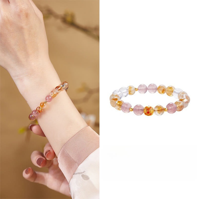 Nimara Ritual 999 Sterling Silver Citrine Strawberry Quartz White Crystal Protection Bracelet