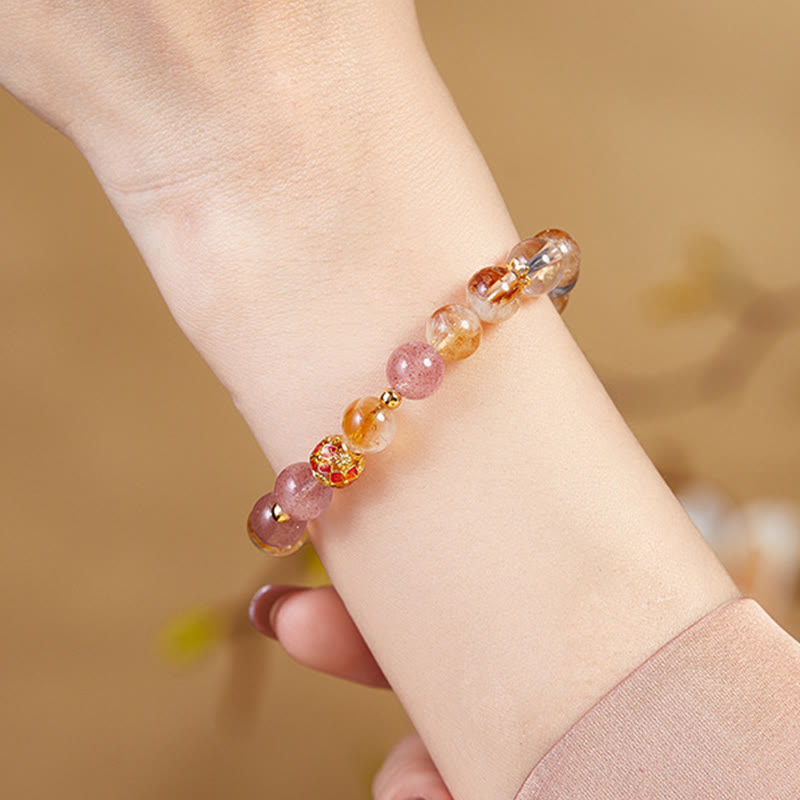Nimara Ritual 999 Sterling Silver Citrine Strawberry Quartz White Crystal Protection Bracelet