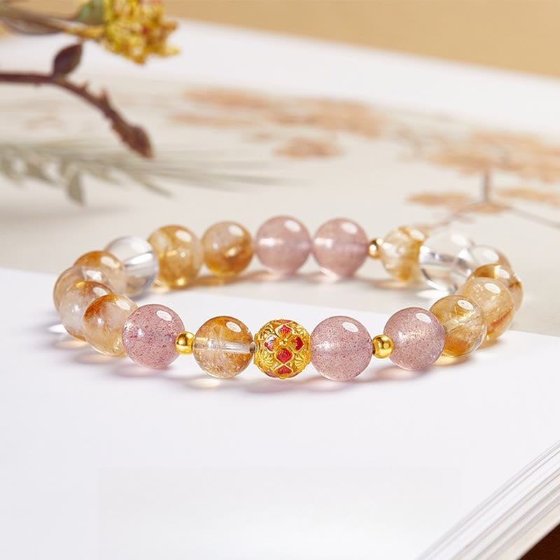 Nimara Ritual 999 Sterling Silver Citrine Strawberry Quartz White Crystal Protection Bracelet