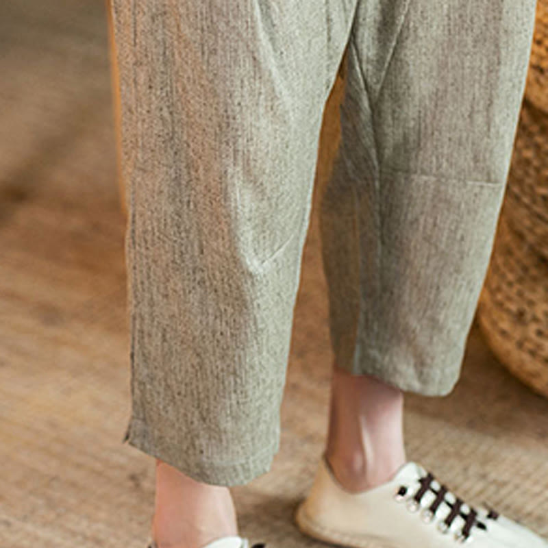 Nimara Ritual Casual Solid Color Drawstring Men's Elastic Waistband Cotton Linen Pants With Pockets