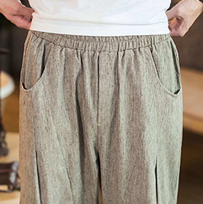 Nimara Ritual Casual Solid Color Drawstring Men's Elastic Waistband Cotton Linen Pants With Pockets