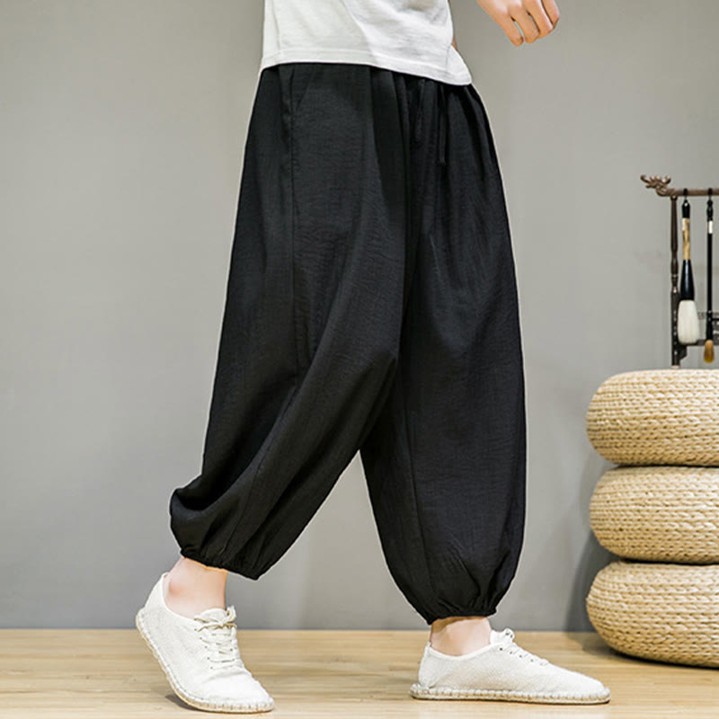 Nimara Ritual Summer Plain Drawstring Men's Ankle-Length Cotton Harem Pants With Pockets