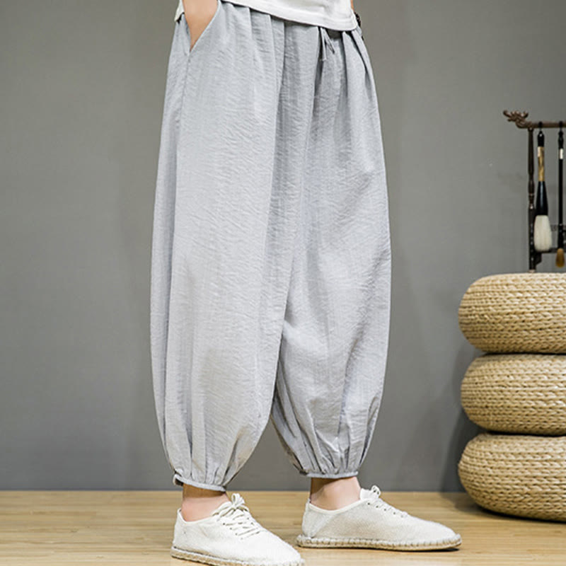 Nimara Ritual Summer Plain Drawstring Men's Ankle-Length Cotton Harem Pants With Pockets