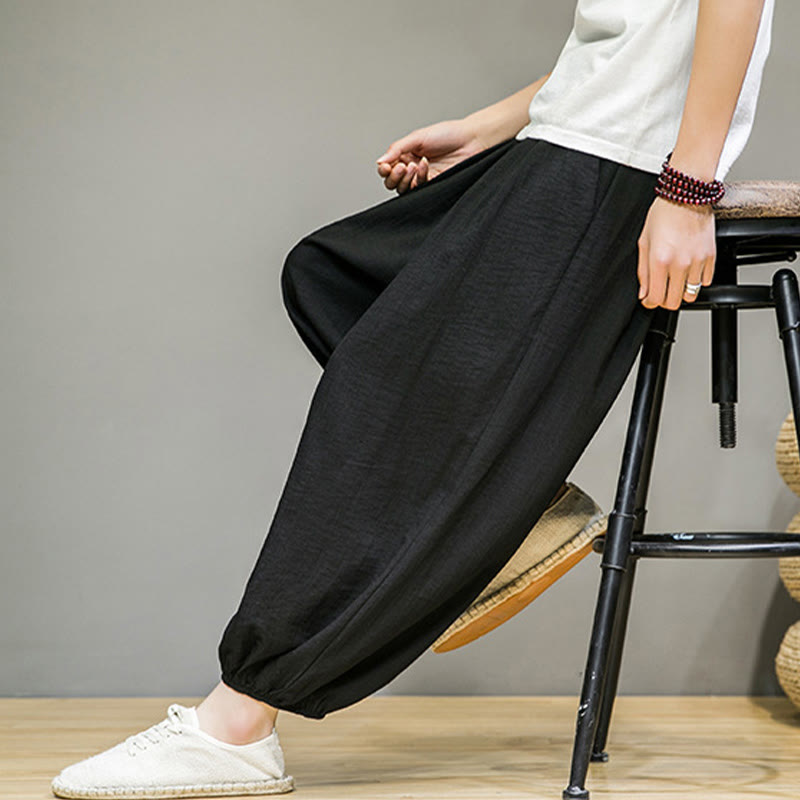 Nimara Ritual Summer Plain Drawstring Men's Ankle-Length Cotton Harem Pants With Pockets