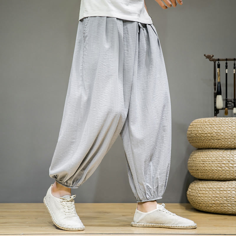 Nimara Ritual Summer Plain Drawstring Men's Ankle-Length Cotton Harem Pants With Pockets