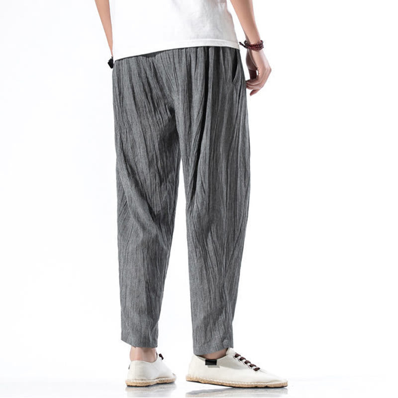 Nimara Ritual Casual Plain Pleated Design Drawstring Men's Long Cotton Linen Harem Pants With Pockets