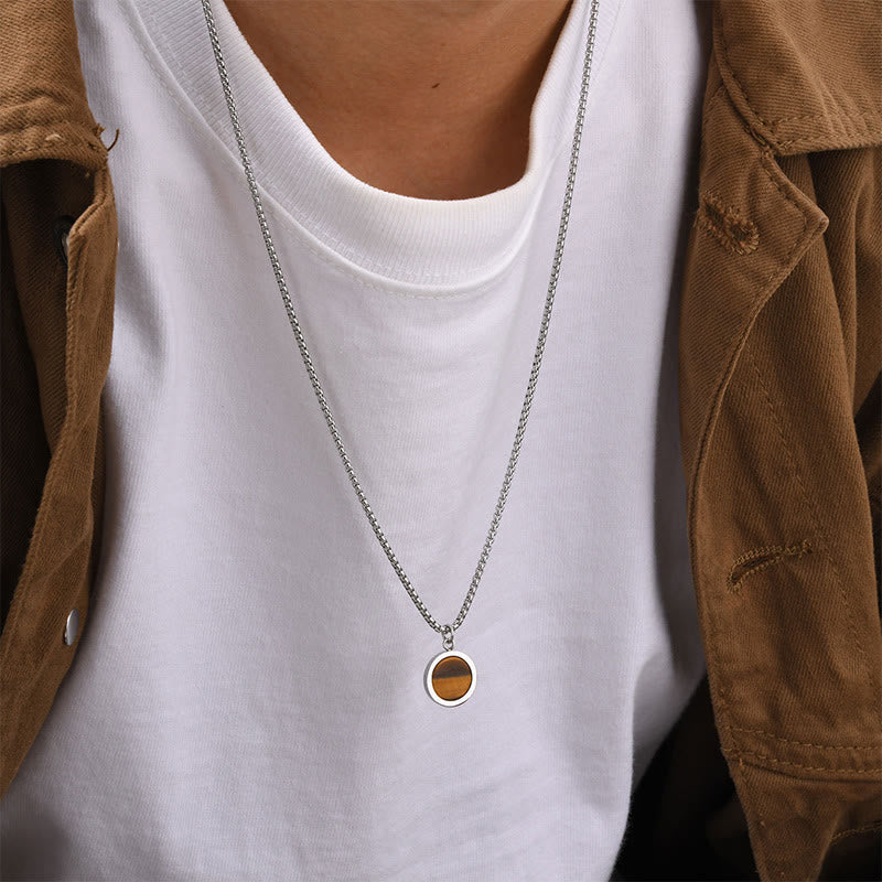 Nimara Ritual Natural Stone Turquoise Tiger Eye Lazurite Malachite Titanium Steel Purification Necklace Pendant