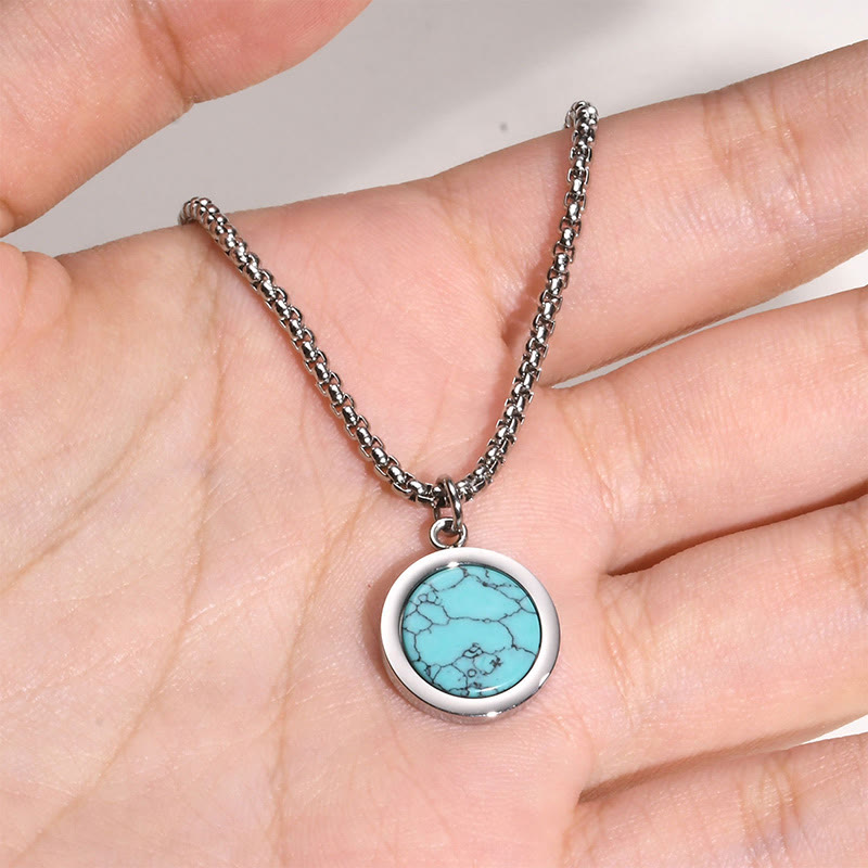 Nimara Ritual Natural Stone Turquoise Tiger Eye Lazurite Malachite Titanium Steel Purification Necklace Pendant