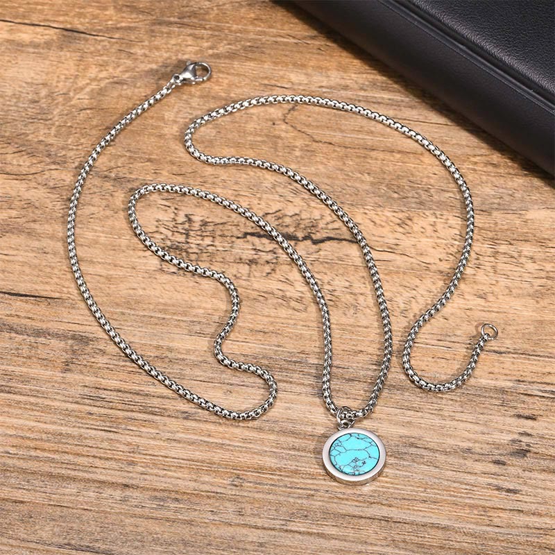 Nimara Ritual Natural Stone Turquoise Tiger Eye Lazurite Malachite Titanium Steel Purification Necklace Pendant