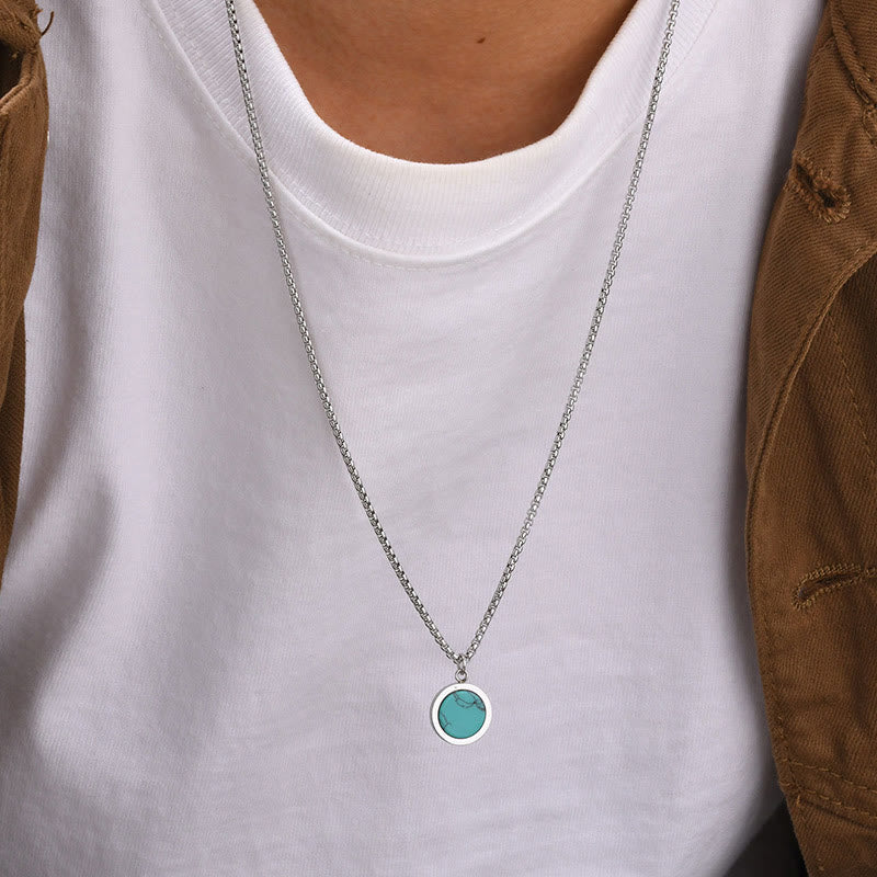 Nimara Ritual Natural Stone Turquoise Tiger Eye Lazurite Malachite Titanium Steel Purification Necklace Pendant