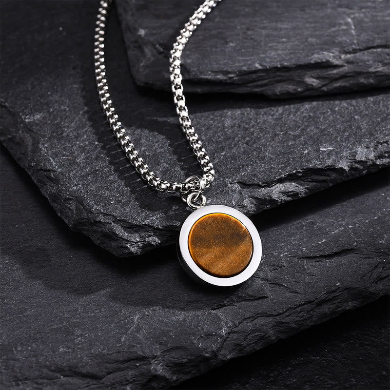 Nimara Ritual Natural Stone Turquoise Tiger Eye Lazurite Malachite Titanium Steel Purification Necklace Pendant