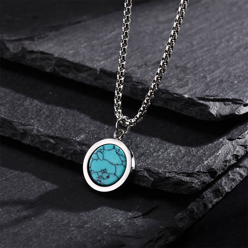Nimara Ritual Natural Stone Turquoise Tiger Eye Lazurite Malachite Titanium Steel Purification Necklace Pendant