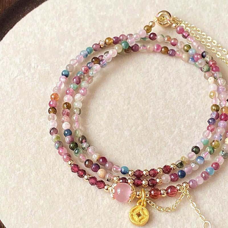 Nimara Ritual 2.5 mm Irregular Beads Colored Tourmaline Coin Wisdom Bracelet