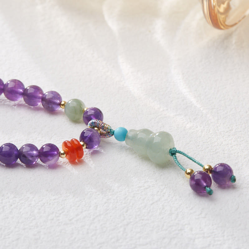 Nimara Ritual Natural Amethyst Beads Coin Hanging Gourd Chalcedony Lotus Balance Multi-layer Bracelet