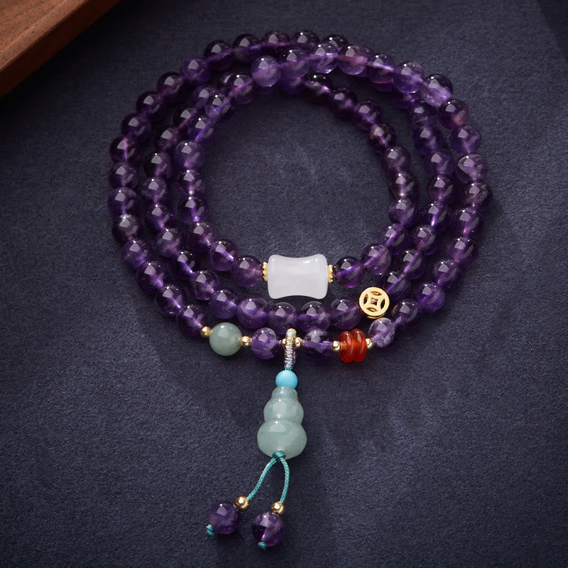 Nimara Ritual Natural Amethyst Beads Coin Hanging Gourd Chalcedony Lotus Balance Multi-layer Bracelet