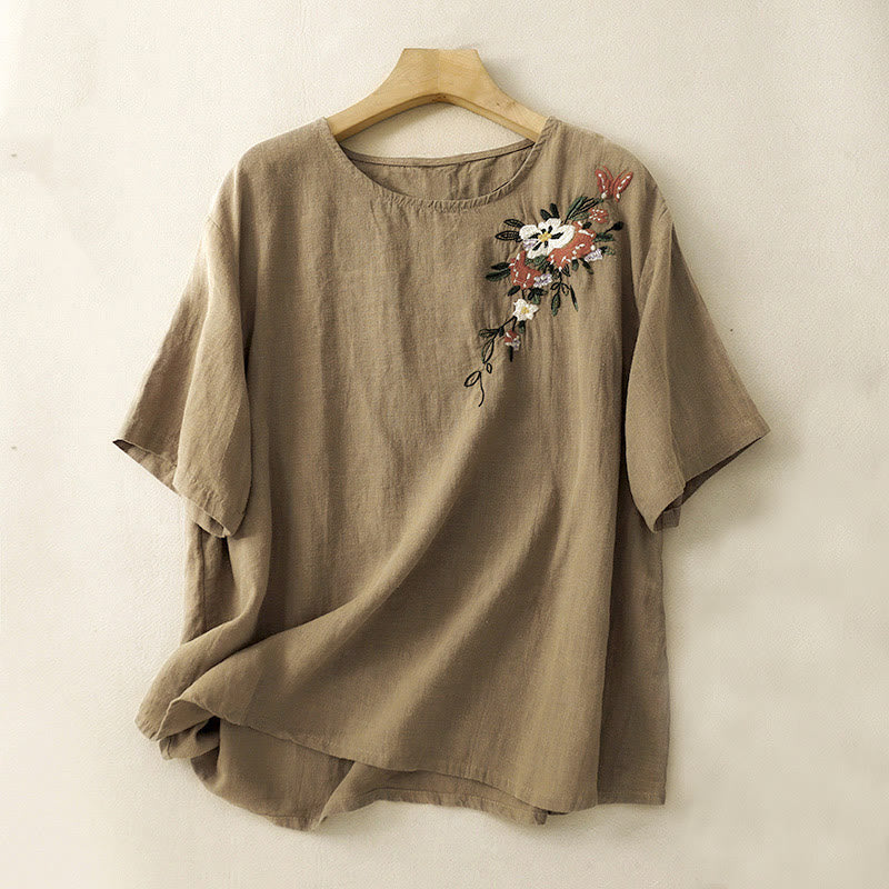 Nimara Ritual Casual Summer Embroidered Crew Neck Women's Cotton Short Sleeve T-shirt