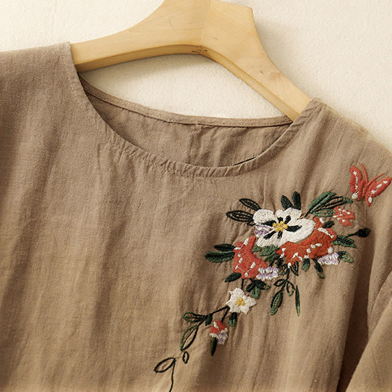Nimara Ritual Casual Summer Embroidered Crew Neck Women's Cotton Short Sleeve T-shirt