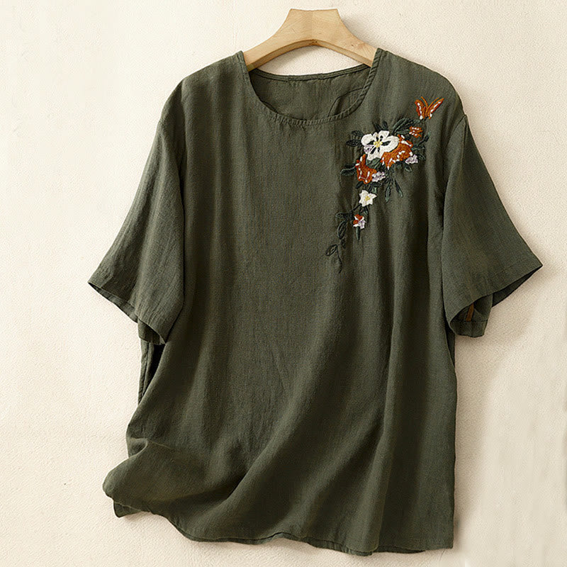Nimara Ritual Casual Summer Embroidered Crew Neck Women's Cotton Short Sleeve T-shirt