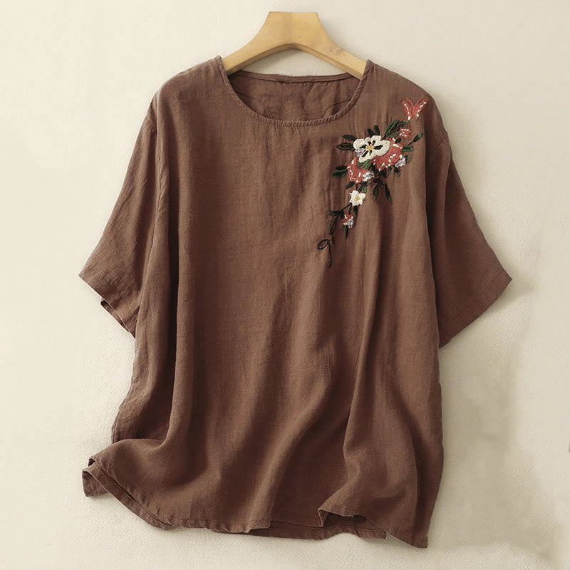 Nimara Ritual Casual Summer Embroidered Crew Neck Women's Cotton Short Sleeve T-shirt
