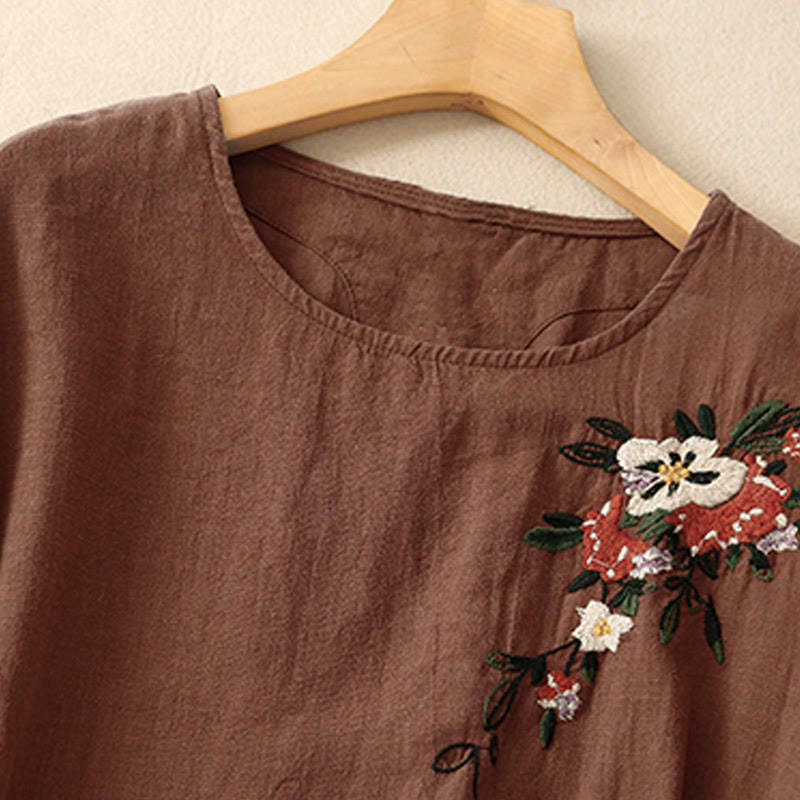 Nimara Ritual Casual Summer Embroidered Crew Neck Women's Cotton Short Sleeve T-shirt
