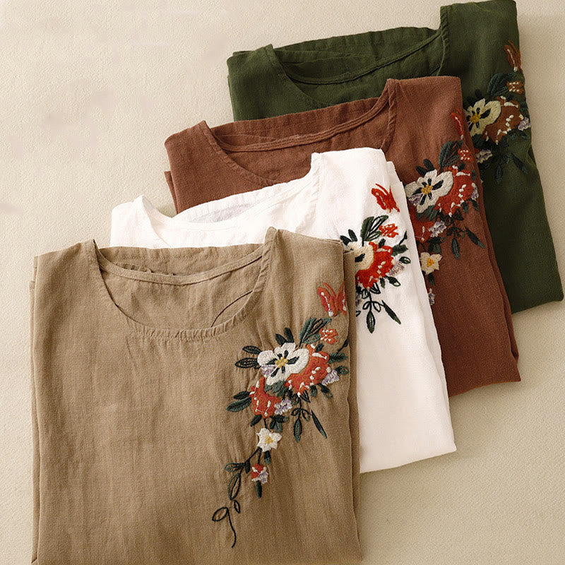 Nimara Ritual Casual Summer Embroidered Crew Neck Women's Cotton Short Sleeve T-shirt