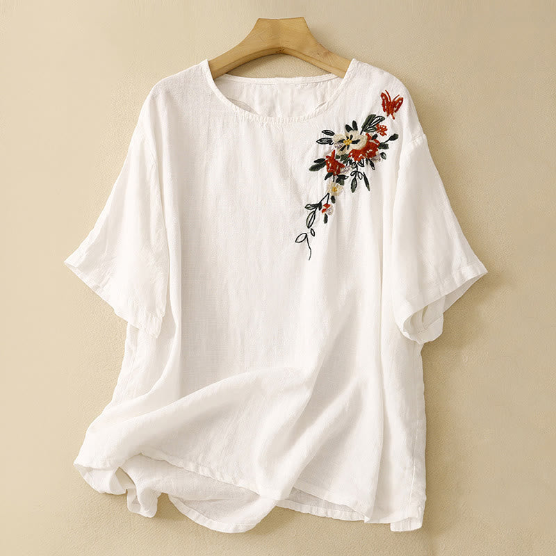 Nimara Ritual Casual Summer Embroidered Crew Neck Women's Cotton Short Sleeve T-shirt