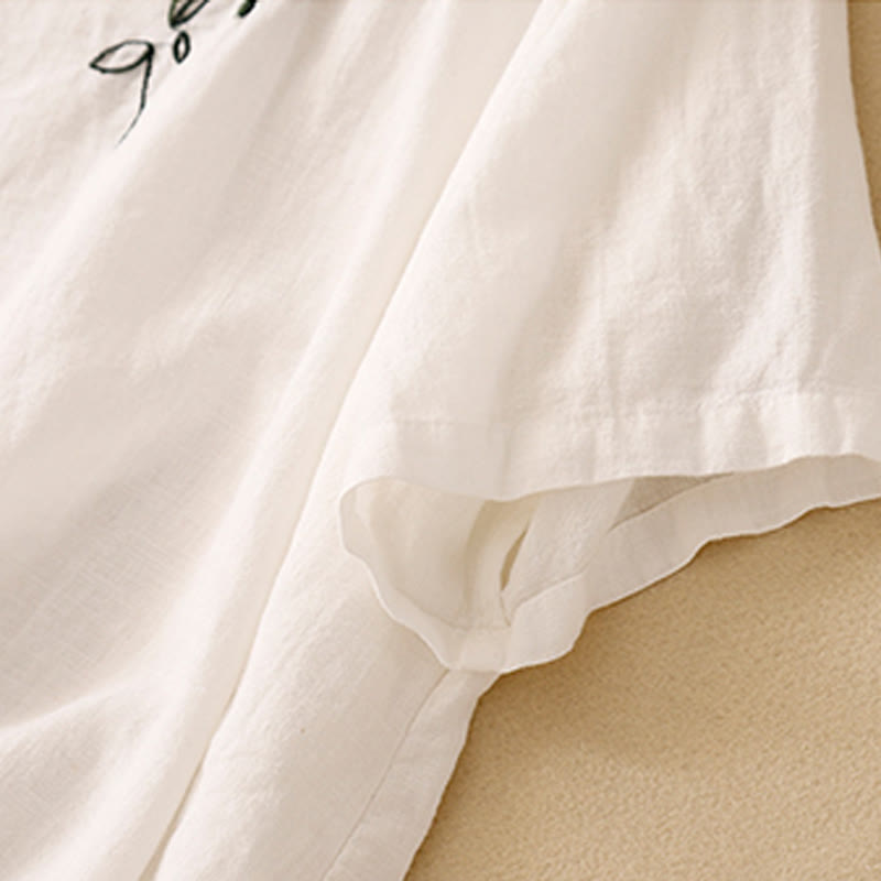Nimara Ritual Casual Summer Embroidered Crew Neck Women's Cotton Short Sleeve T-shirt
