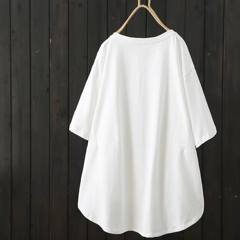 Nimara Ritual Casual Loose Summer Plain Crew Neck Women's Short Sleeve T-shirt
