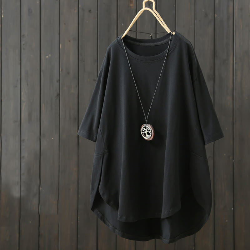 Nimara Ritual Casual Loose Summer Plain Crew Neck Women's Short Sleeve T-shirt