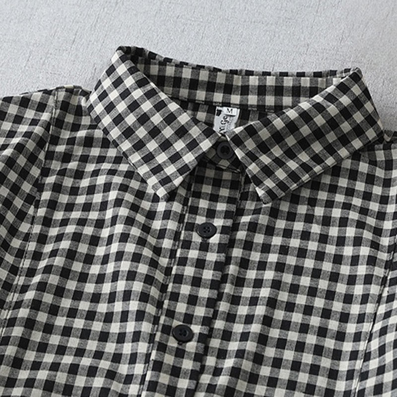 Nimara Ritual Casual Vintage Plaid Pattern Lapel Short Sleeve Midi Dress With Pockets
