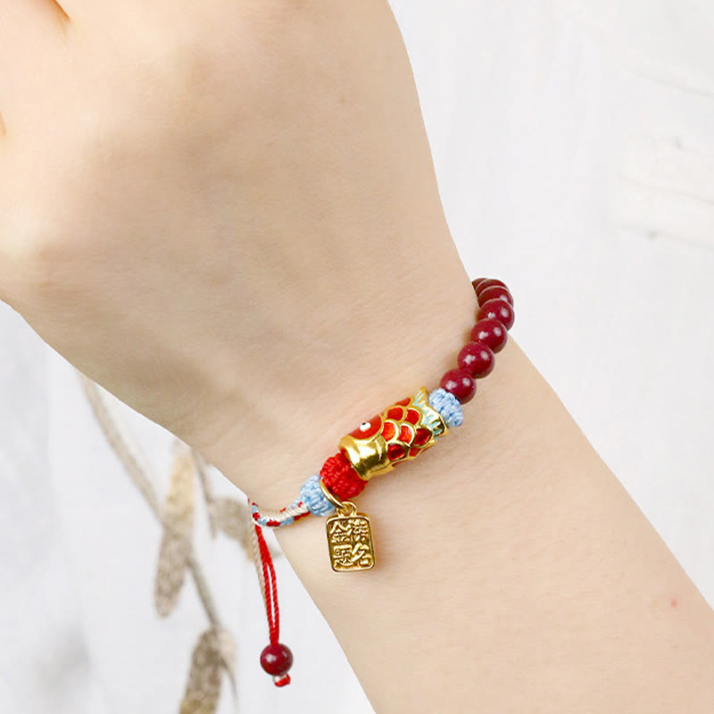 Nimara Ritual Cinnabar Beads Lucky Koi Fish Blessing Bracelet