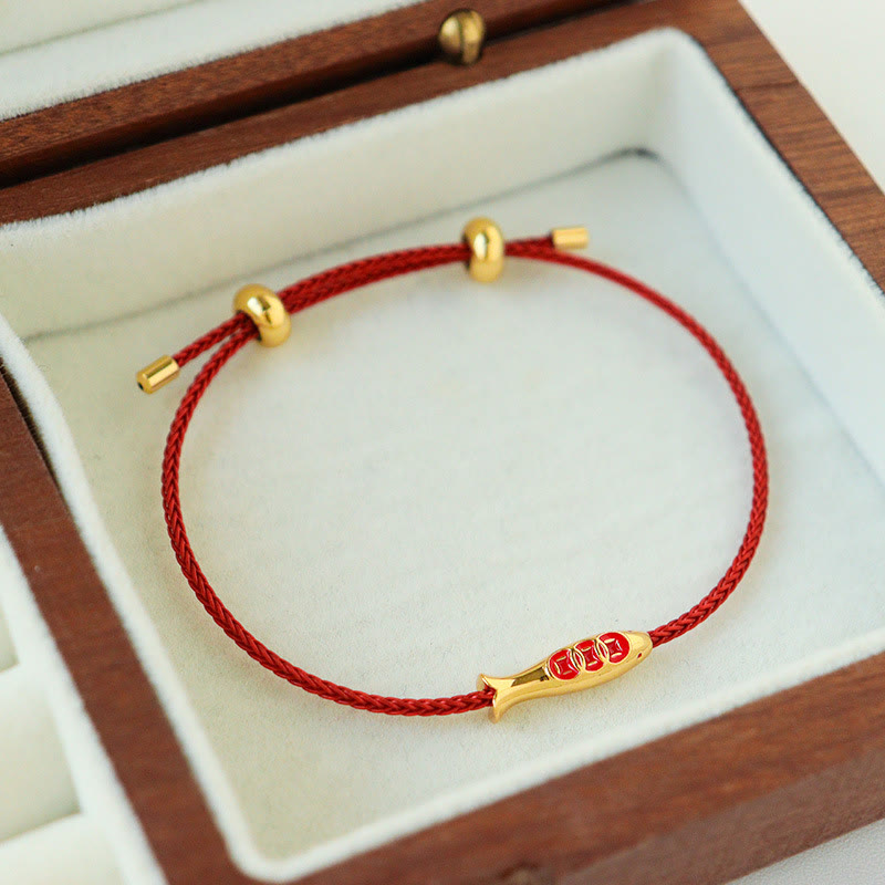 Nimara Ritual Brass Koi Fish Red String Wealth Bracelet