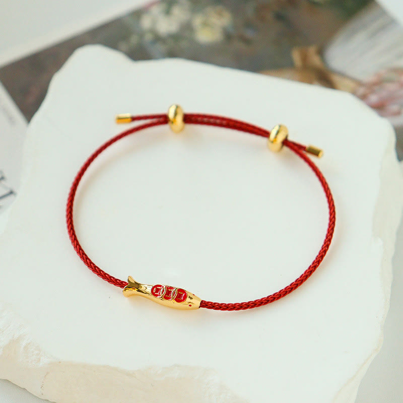 Nimara Ritual Brass Koi Fish Red String Wealth Bracelet