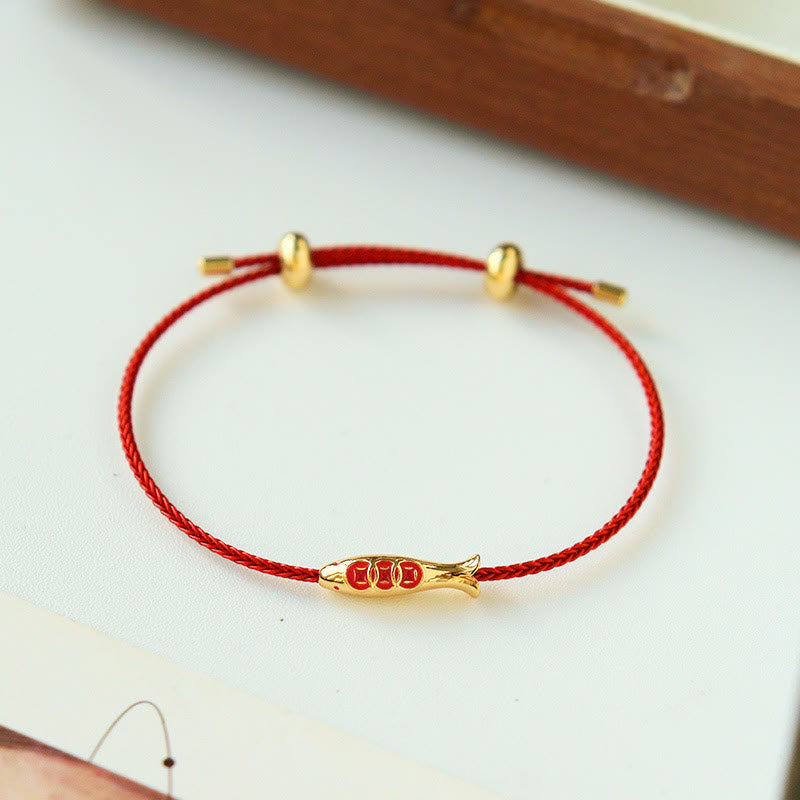 Nimara Ritual Brass Koi Fish Red String Wealth Bracelet
