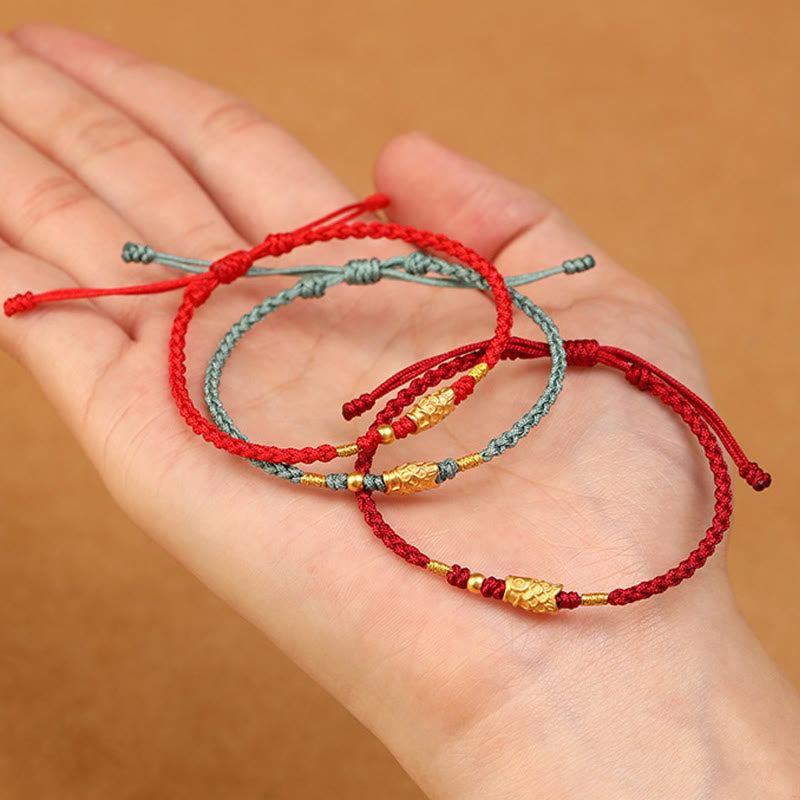 Nimara Ritual 999 Gold Luck Protection Koi Fish Handmade Braided String Bracelet