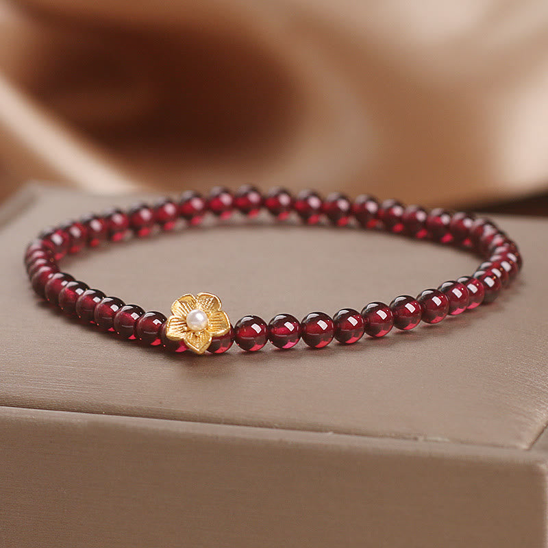 Nimara Ritual Natural 4mm Garnet Beads Flower Passion Bracelet
