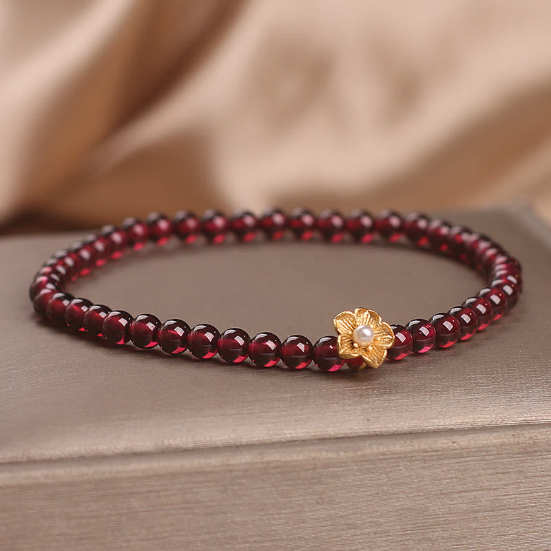 Nimara Ritual Natural 4mm Garnet Beads Flower Passion Bracelet