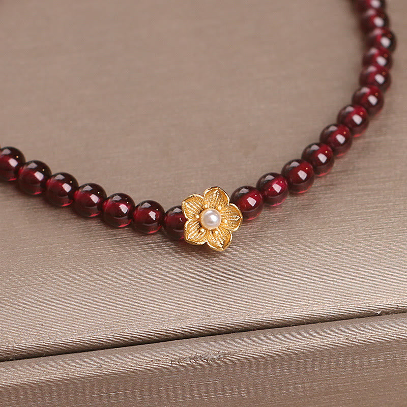 Nimara Ritual Natural 4mm Garnet Beads Flower Passion Bracelet
