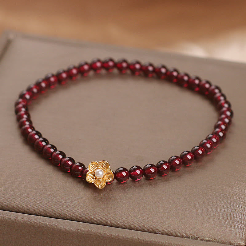 Nimara Ritual Natural 4mm Garnet Beads Flower Passion Bracelet