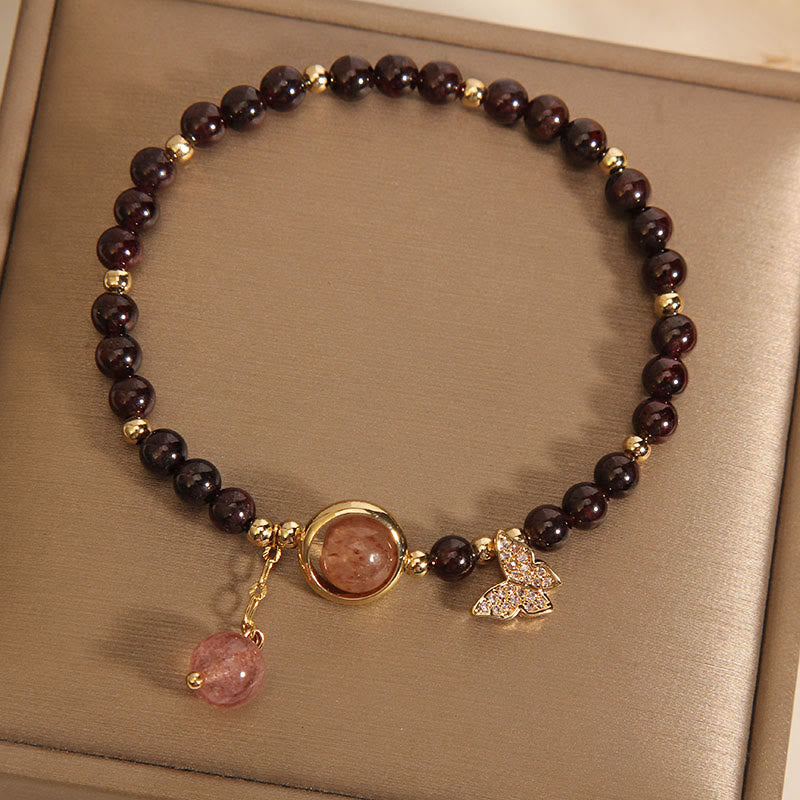 Nimara Ritual Natural 3mm Ultra-thin Garnet Strawberry Quartz Butterfly Calm Bracelet