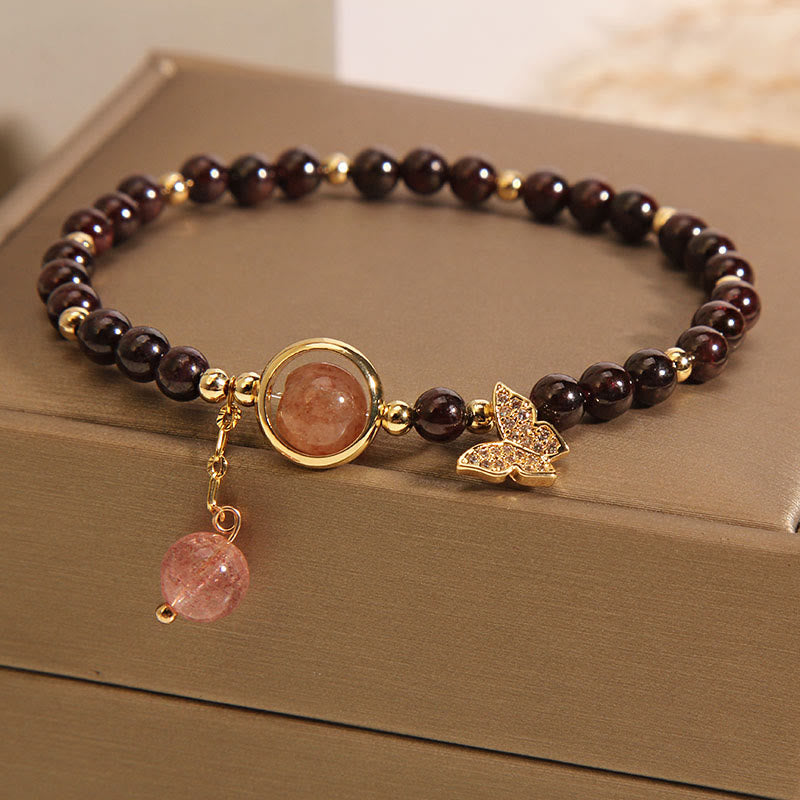 Nimara Ritual Natural 3mm Ultra-thin Garnet Strawberry Quartz Butterfly Calm Bracelet