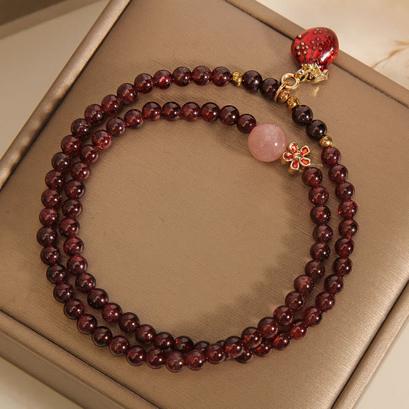 Nimara Ritual Natural 3mm Ultra-thin Garnet Rose Quartz Beads Money Bag Bell Flower Protection Bracelet