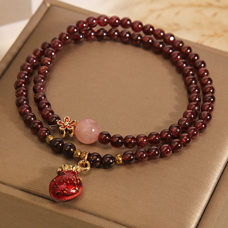 Nimara Ritual Natural 3mm Ultra-thin Garnet Rose Quartz Beads Money Bag Bell Flower Protection Bracelet