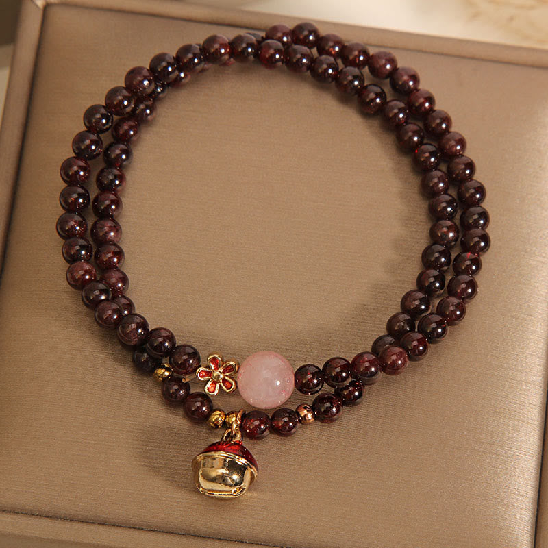 Nimara Ritual Natural 3mm Ultra-thin Garnet Rose Quartz Beads Money Bag Bell Flower Protection Bracelet