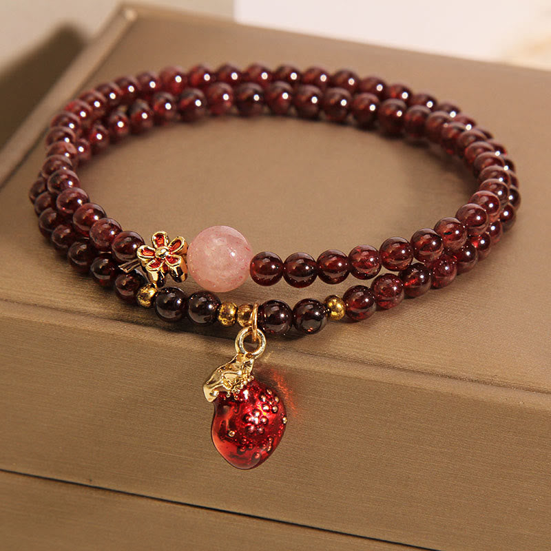 Nimara Ritual Natural 3mm Ultra-thin Garnet Rose Quartz Beads Money Bag Bell Flower Protection Bracelet