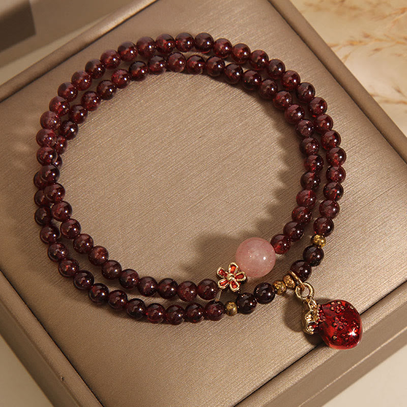 Nimara Ritual Natural 3mm Ultra-thin Garnet Rose Quartz Beads Money Bag Bell Flower Protection Bracelet