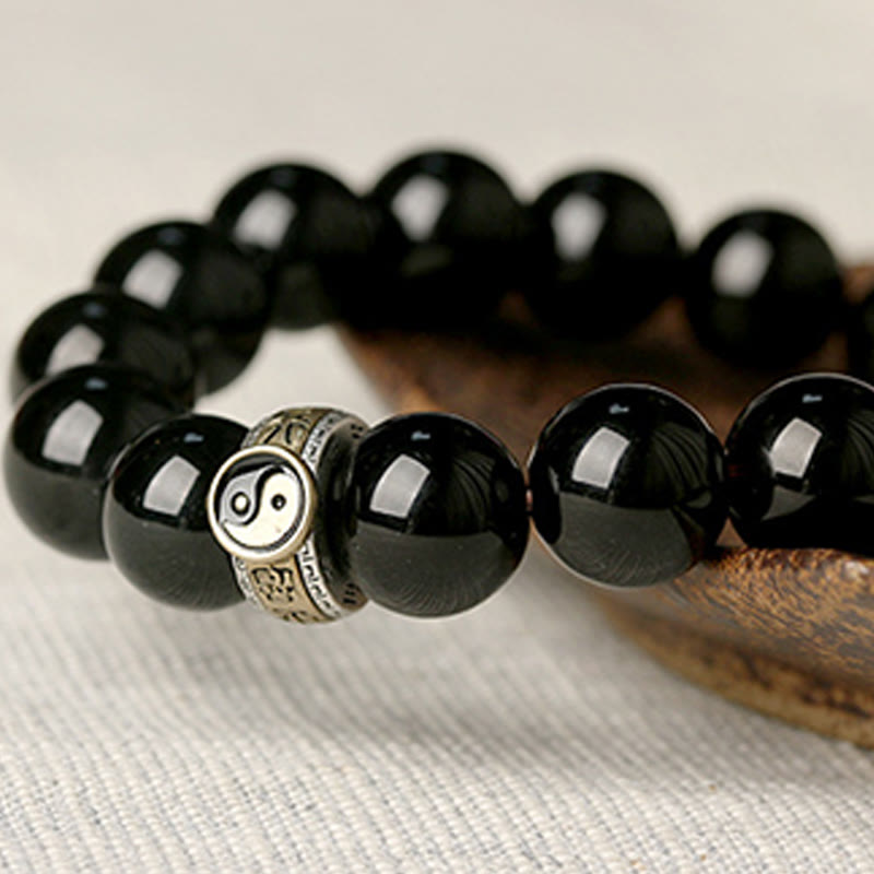 Nimara Ritual Black Obsidian Yin Yang Nine-Character Mantra Fulfilment Bracelet